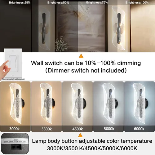 Vista 4 de Aplique de pared negro moderno lámpara de pared regulable LED lámpara de pared para sala de estar, pasillo, baño, dormitorio, 16.5 pulgadas