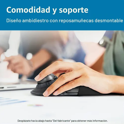 Vista 5 de Kensington Orbit Wireless Trackball inalámbrico con anillo de desplazamiento - Gris Espacial (K72675WW), Negro/Gris
