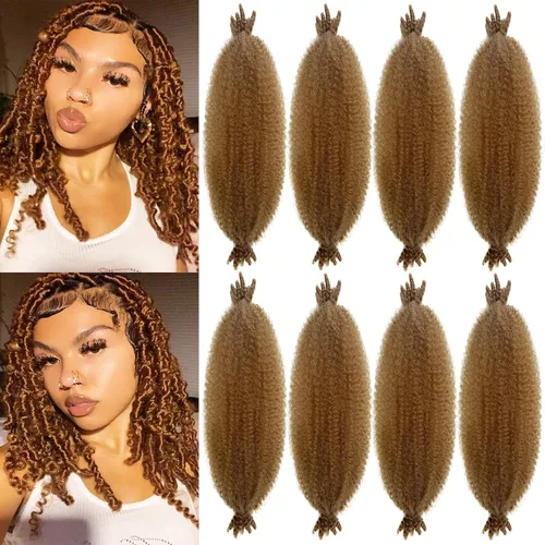 Vista 45 de Extensiones de cabello trenzado con resorte Marley Twist de 8 pulgadas, paquete de 8 para niños, cabello rizado y trenzado kinky, locs suaves