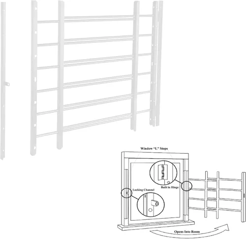 Vista 9 de Grisham PP SPAG Barras de Seguridad para Ventanas con Salida de Liberación Rápida, (Negro, 3 Barras) 14''H x 22''- 42'' de Ancho Ajustable Guardas