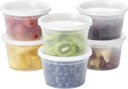 Vista 10 de [Juego de 48 a 8 onzas] Recipientes de plástico para almacenamiento de alimentos con tapas, desechables y transparentes, pequeños tarros Togo