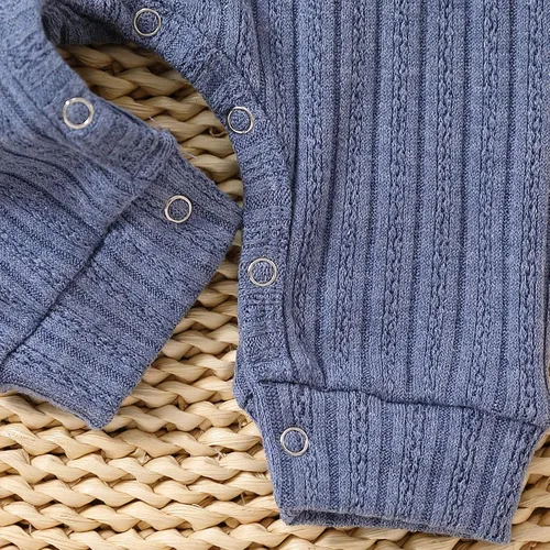 Vista 4 de Baby Boys Girls 2 Pack Solid Romper Long Sleeve Knit Cotton Button One Piece Jumpsuit Outfits Clothes