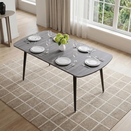 Vista 20 de HIPIHOM Mesa de comedor moderna de granja de 47.2 pulgadas, mesa de comedor rectangular de madera con patas de metal para 4 personas para comedor