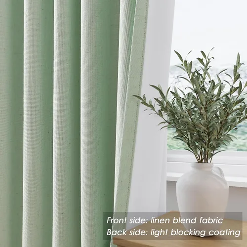 Vista 7 de Cortinas de lino 100% opacas para dormitorio, 102 pulgadas de largo, con pestaña trasera, bolsillo para barra, paneles acústicos con aislamiento