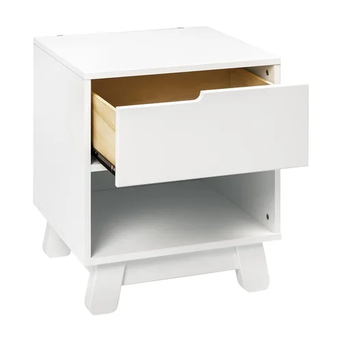 Vista 5 de Babyletto Hudson - Mesita de noche con puerto USB en color blanco, 1 cajón y compartimento de almacenamiento