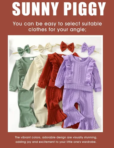Vista 6 de SUNNY PIGGY Baby Girl Clothes Toddler Girl Outfits Ruffle Infant Baby Girl Fall Winter Clothing Flared Pants Set