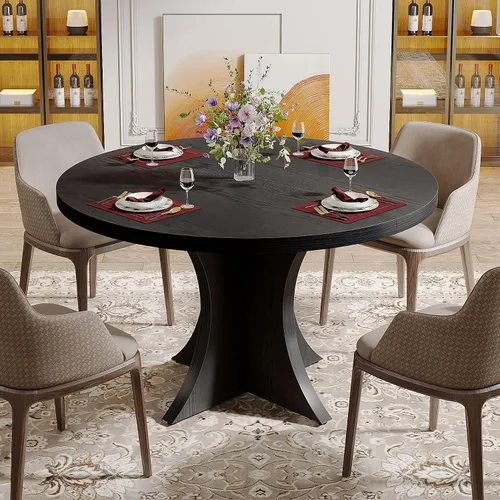 Vista 5 de Tribesigns - Mesa de comedor redonda para 4-6 personas, mesa de cocina de estilo granja de 47.24 pulgadas, mesa de comedor de madera con base