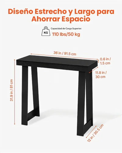 Vista 3 de VEVOR Mesa consola de 36 pulgadas, escritorio moderno detrás del sofá, escritorio de entrada rectangular de madera, soporte estrecho y largo