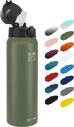 Vista 28 de Fanhaw Botella de agua de acero inoxidable aislada para niños de 20 onzas con tapa con popote, a prueba de fugas y antipolvo, botella de uso diario