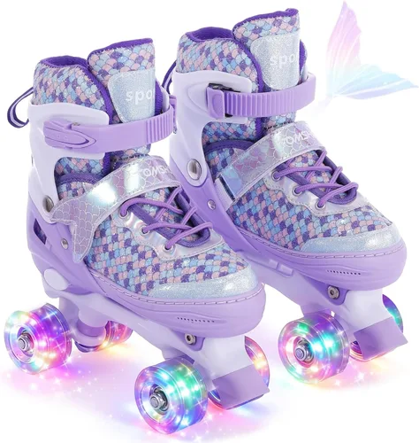 Vista 9 de TOMSHOO Kids Roller Skates for Girls Toddlers Youth 4 Sizes Adjustable Quad Skates with Light up Wheels Children Skates for Indoor Outdoor