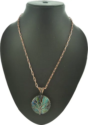 Vista 4 de Tree Of Life Natural Gemstone Pendant Copper Wire Wrapped Jewelry Necklace