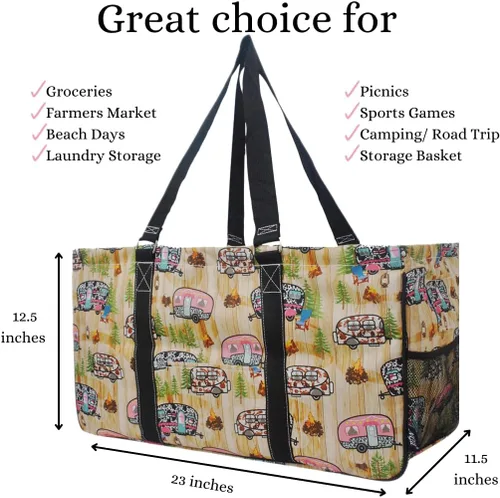 Vista 455 de NGIL Bolsa de comestibles reutilizable extra grande plegable de gran tamaño para comestibles, almacenamiento, picnic, playa, Estampado