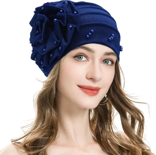 Vista 7 de ZLYC Gorro de verano para mujer, gorro elástico de quimioterapia con flores Blanco floral