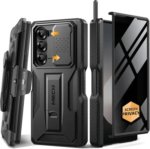 Vista 9 de TONGATE - Funda para Z Fold 5, con ranura para S Pen y pantalla de privacidad, color negro Kickstand & Belt Clip, Anti-Spy, Holster, Hinge