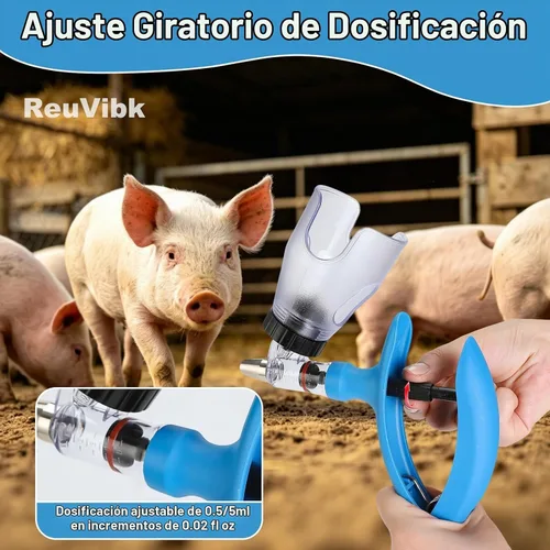 Vista 4 de Pistola de inyección para ganado de 5ML, pistola de inyección automática de recarga continua con botella ajustable, pistola de inyección