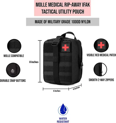 Vista 5 de Kit táctico de rescate de RCP de primeros auxilios, con máscara de resucitación de bolsillo para adultos/niños, vendajes cohesivos, guantes, gasa