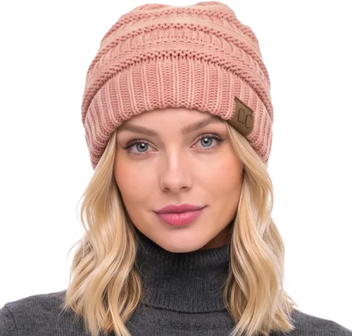 Vista 50 de C.C Exclusives Gorro de Punto de Cable - Gorros Gruesos, Suaves y Cálidos de Punto Grueso Chenille Teniente Mel Gris