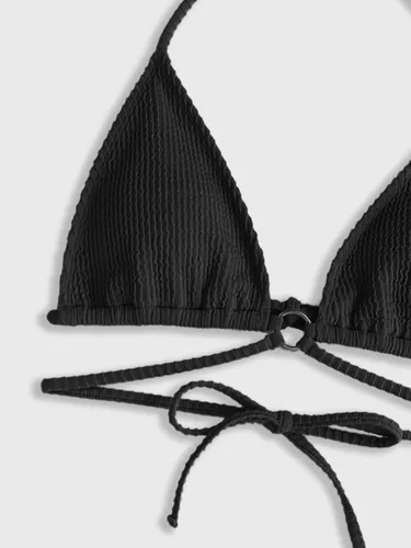 Vista 4 de OYOANGLE Top de bikini triangular para mujer, con lazo cruzado en la espalda