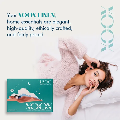 Vista 6 de XOOX Linen Juego de sábanas 100% algodón egipcio, sábanas de lujo de 1200 hilos de algodón egipcio tamaño Queen (4 piezas, gris claro), suave como