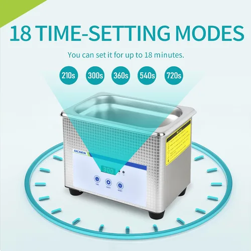 Vista 3 de LICHEN Limpiador ultrasónico profesional de 0.8L limpiador ultrasónico de piezas con temporizador digital, máquina de limpieza de joyas de acero