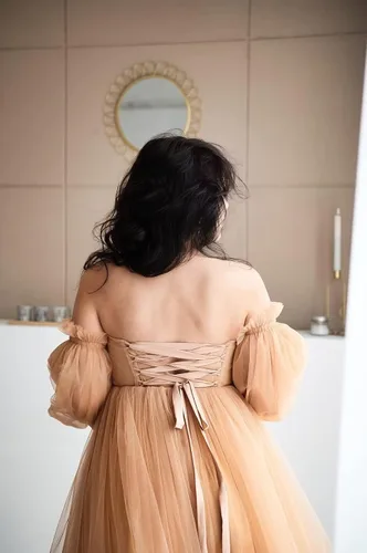 Vista 6 de Vestido de maternidad de tul hinchado para sesión de fotos, batas de manga larga, hombros descubiertos, lencería transparente, vestidos de baby