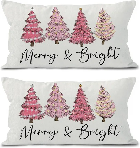 Vista 8 de Fundas de almohada rosas de Navidad de 16 x 24 pulgadas, fundas de almohada decorativas para dormitorio, habitación, sofá, funda de almohada lumbar