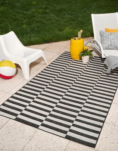 Vista 34 de Unique Loom Outdoor Striped Collection - Alfombra a rayas (4' 1" x 6' 1" Rectángulo, azul/marfil)