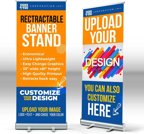Vista 8 de Soporte de banner retráctil personalizado, 33 x 81 pulgadas, listo para 24 horas, pancartas y letreros personalizados portátiles para negocios