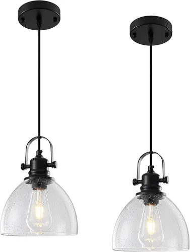 Vista 13 de Luces Colgantes de Vidrio para Isla de Cocina, 7.5 pulgadas Luces Colgantes de Vidrio Dorado 1-Paquete, Lámpara Colgante Moderna con Pantalla
