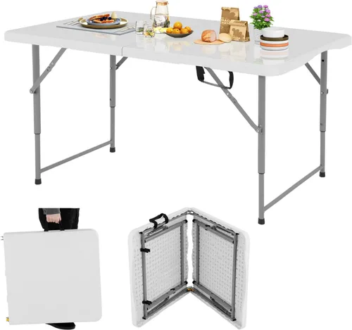 Vista 10 de Dkeli Mesa plegable de 4/6 pies para interiores y exteriores, mesa de plástico resistente, portátil, plegable, para camping, comedor, mesa de Negro