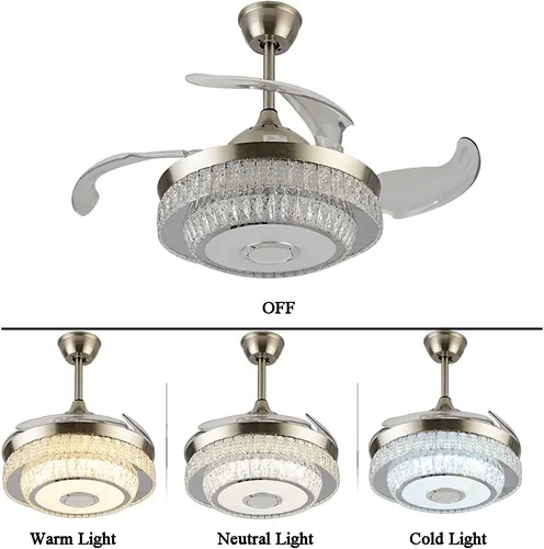 Vista 5 de Candelabros inteligentes de 42 pulgadas con Bluetooth, regulable, 7 cambios de color, lámpara LED de cristal retráctil con ventilador con control
