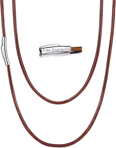 Vista 11 de U7 - Collar de cordón de cuero con cierre de acero inoxidable personalizable/negro, cadena de cuerda de cera tejida impermeable de color a. 2MM