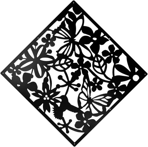 Vista 3 de ANMINY Paneles divisores de habitación colgantes, patrón de talla de flores Negro