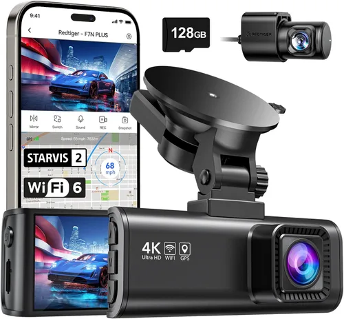 Vista 9 de REDTIGER Dash Cam 4K frontal y 1080P trasero, sensor STARVIS 2, WiFi de 5.8 GHz (20 MB/s), GPS, WDR y visión nocturna HDR, gran angular de 170°
