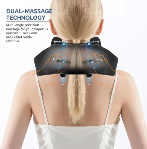 Vista 4 de Masajeador inalámbrico de cuello y hombros con calor, tejido profundo Shiatsu para aliviar el dolor, correas mejoradas portátil para viajes en casa