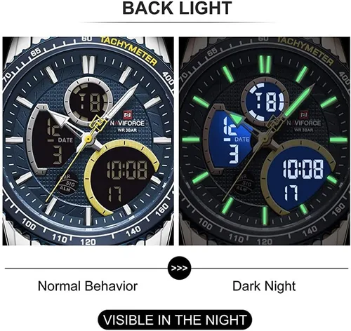 Vista 4 de NAVIFORCE Reloj digital analógico de cuarzo para hombre, de lujo, de acero inoxidable, impermeable, de moda, cronógrafo, militar, multifuncional