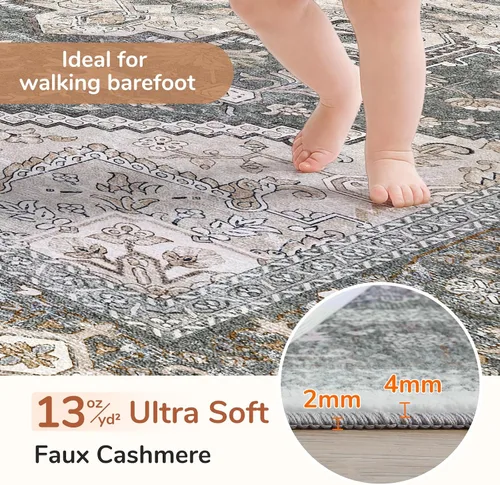 Vista 101 de OPPODREAM Alfombras suaves, pequeñas y lavables con parte trasera antideslizante, alfombra de cachemira sintética de pelo bajo, 2 x 3 pies, azul