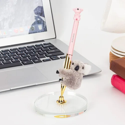 Vista 3 de 2 piezas Koala novedoso bolígrafo de metal y Koala soporte de base de cristal, decoración de fiesta de oficina, suministros escolares como regalos