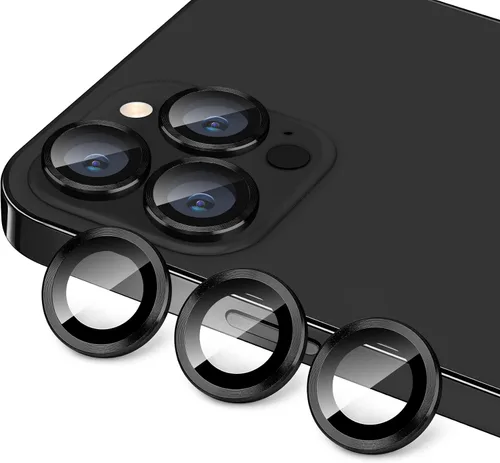 Vista 15 de Protector de lente de cámara compatible con iPhone 12 Pro Max, antiarañazos, vidrio templado 9H, protector de pantalla de cámara de metal, anillo a