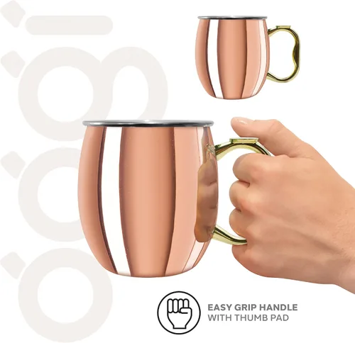 Vista 5 de Oggi Taza Moscow Mule de acero inoxidable - 20 oz, chapado en cobre con mango EZ-grip