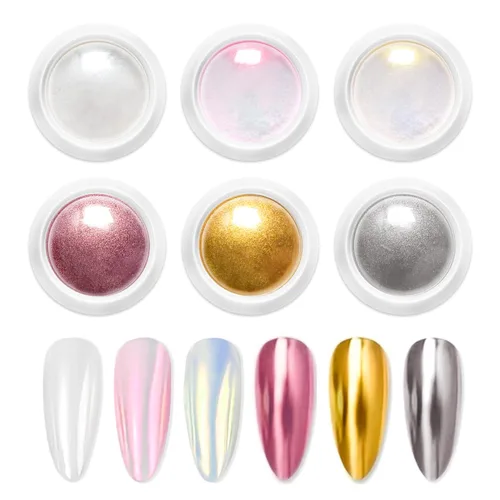 Vista 14 de Polvo de uñas cromado dorado LEDSUUEI Super Mirror Nail Glitter, polvo de metal Holo cromo para uñas, pigmento blanco aurora, dona vidriosa perla