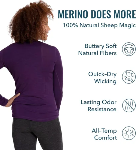 Vista 2 de Woolly - Camisa de manga larga merino para mujer Certificado RWS Suave, sin olor y diseño Seattle