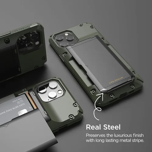 Vista 3 de VRS DESIGN Damda Glide Pro - Funda para iPhone 12 Pro Max, con [4 tarjetas] Premium Robusta [Semiautomática] Funda para tarjeta de crédito