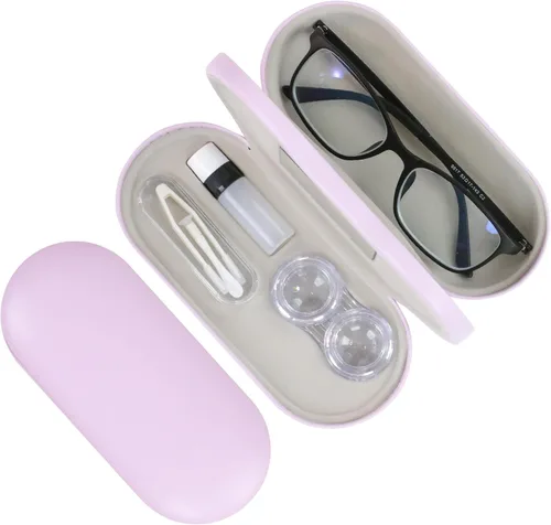 Vista 29 de Estuche 2 en 1 para Lentes de Contacto y Anteojos para Mujeres, Hombres y Niños, Estuche Duro Portátil de Doble Cara para Anteojos de Viaje