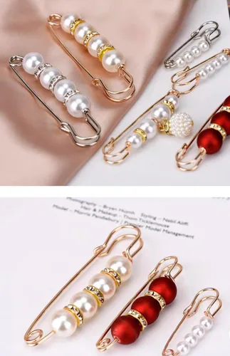 Vista 6 de Broche de perlas, broche de perlas, suéter, chal, pantalones de cintura, extensor, pasadores de seguridad, clip de doble imitación de diamantes