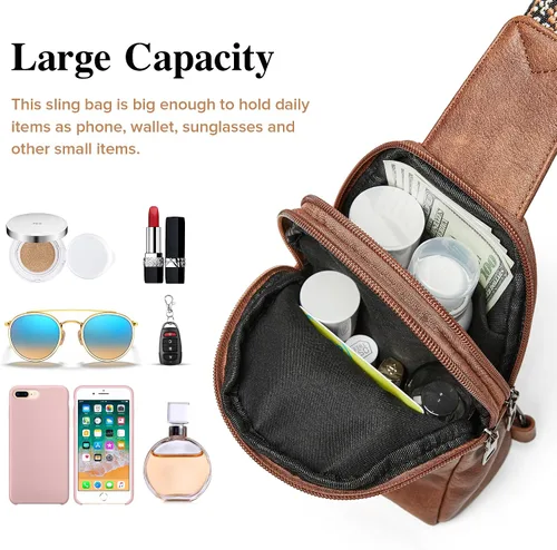 Vista 4 de OPAGE Small Sling Bag for Women, Leather Fanny Pack Crossbody Bag for Women Trendy Chest Bag with Adjustable Strap for Travel