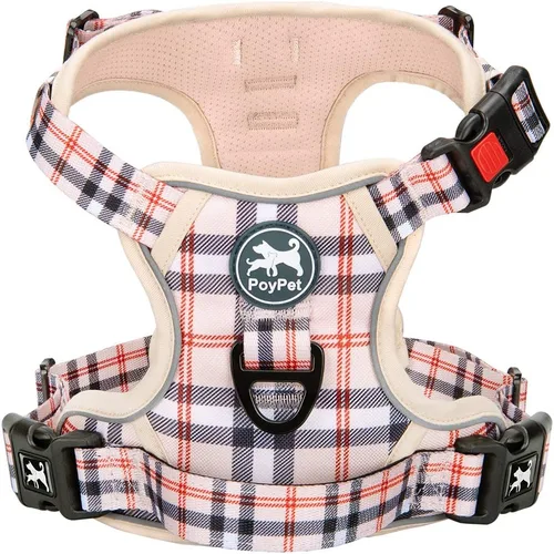 Vista 17 de PoyPet - Arnés de perro sin tirones, arnés reflectante con 2 clips delanteros y traseros y asa de fácil control para perros pequeños, medianos