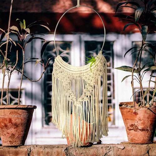 Vista 7 de Paquete de 5 aros de metal plateado (5 pulgadas), atrapasueños, macramé y manualidades