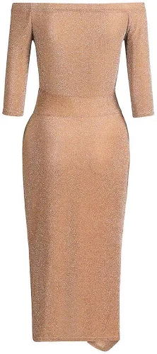 Vista 4 de Vild - Vestido de lentejuelas para mujer, vestido de graduación, manga larga, elegante, cuello en V, noche, fiesta y salida nocturna, Champán, XXL