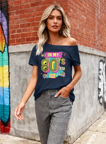 Vista 4 de Traje de los años 80 para mujer, camisas de neón de los años 90, camisetas con hombros descubiertos para mujer, camisetas vintage de la era